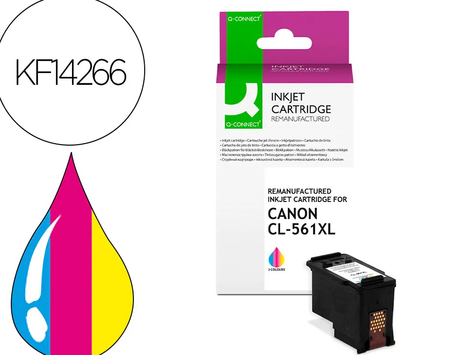 Cartouche q-connect jet d'encre compatible canon cl-561xl 600p couleur cyan/magenta/jaune