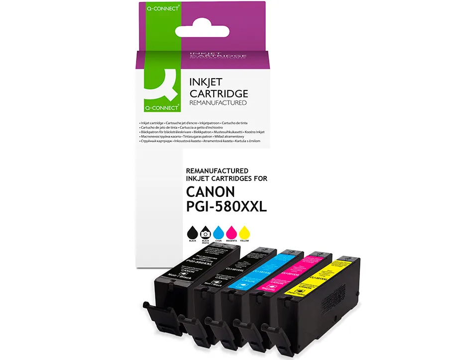 Cartouche q-connect jet d'encre compatible canon pgi-580xxl-581xxl couleur noir x2/cyan/magenta/jaune