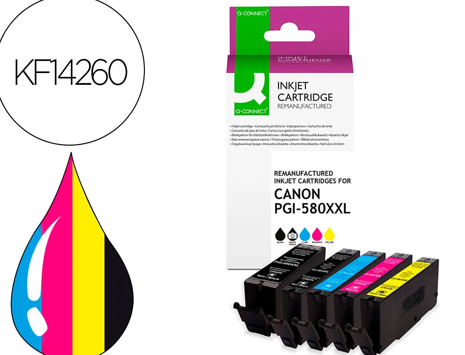 Cartouche q-connect jet d'encre compatible canon pgi-580xxl-581xxl couleur noir x2/cyan/magenta/jaune