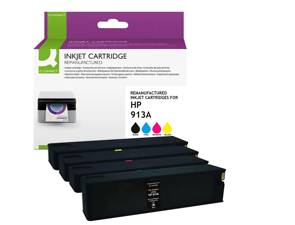 Cartouche q-connect jet d'encre compatible hp 913a coloris noir/cyan/magenta/jaune pack