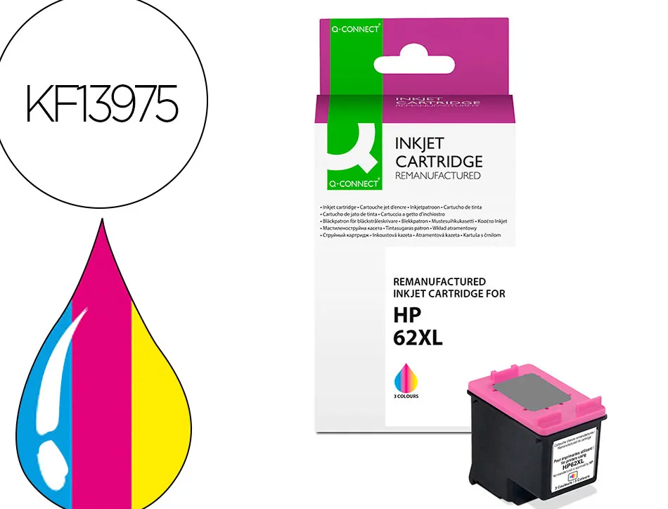 Cartouche q-connect jet d'encre compatible hp 62xl 400p couleur cyan/magenta/jaune