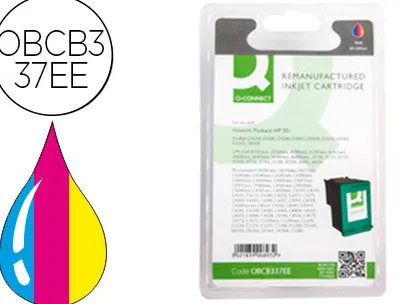 Cartouche q-connect jet d'encre compatible imprimantes hp cb337ee encre 3 couleurs cyan magenta jaune 180p