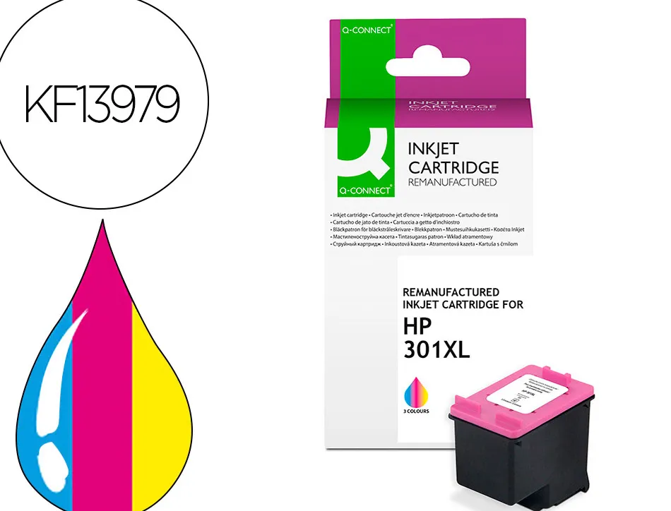 Cartouche q-connect jet d'encre compatible hp 301xl 340p couleur cyan/magenta/jaune