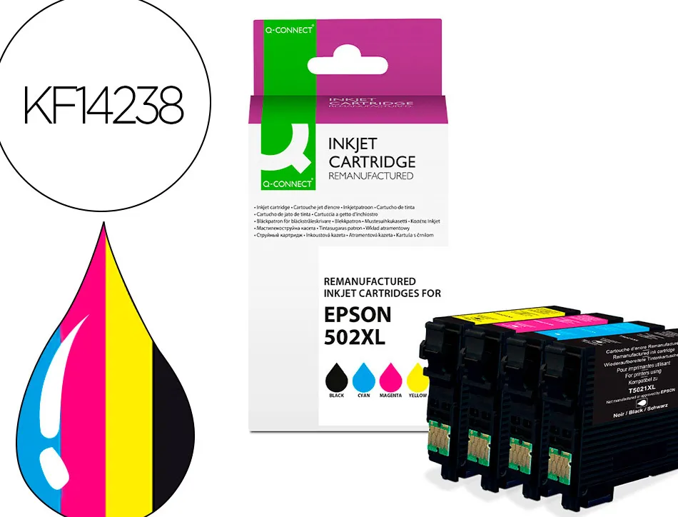 Cartouche q-connect jet d'encre compatible epson 502xl couleur noir/cyan/magenta/jaune pack