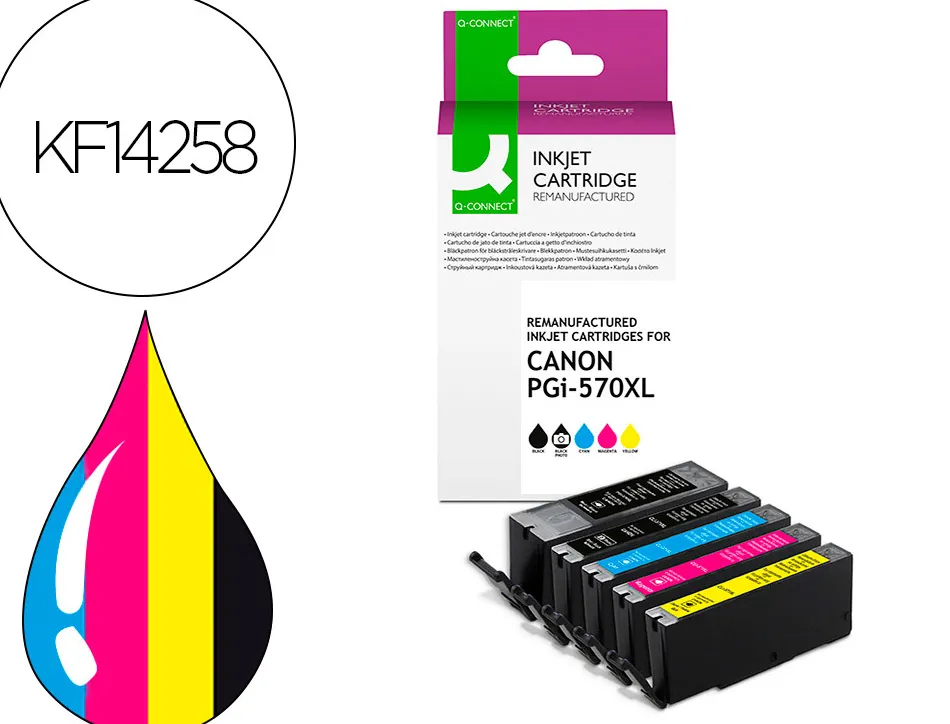 Cartouche q-connect jet d'encre compatible canon pgi-570xl-571xl couleur noir x2/cyan/magenta/jaune pack 5
