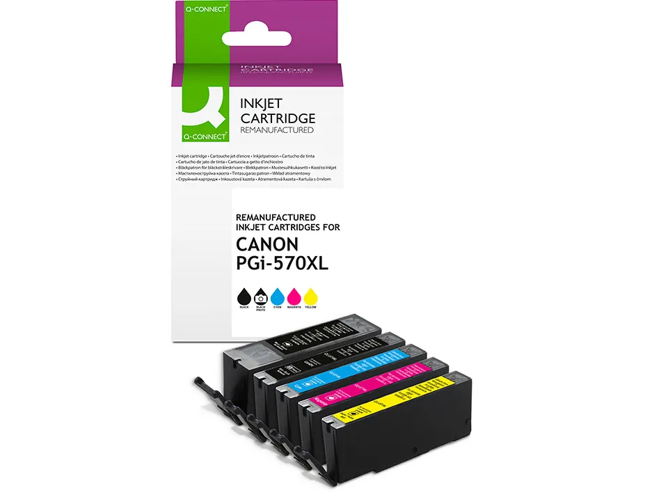 Cartouche q-connect jet d'encre compatible canon pgi-570xl-571xl couleur noir x2/cyan/magenta/jaune pack 5