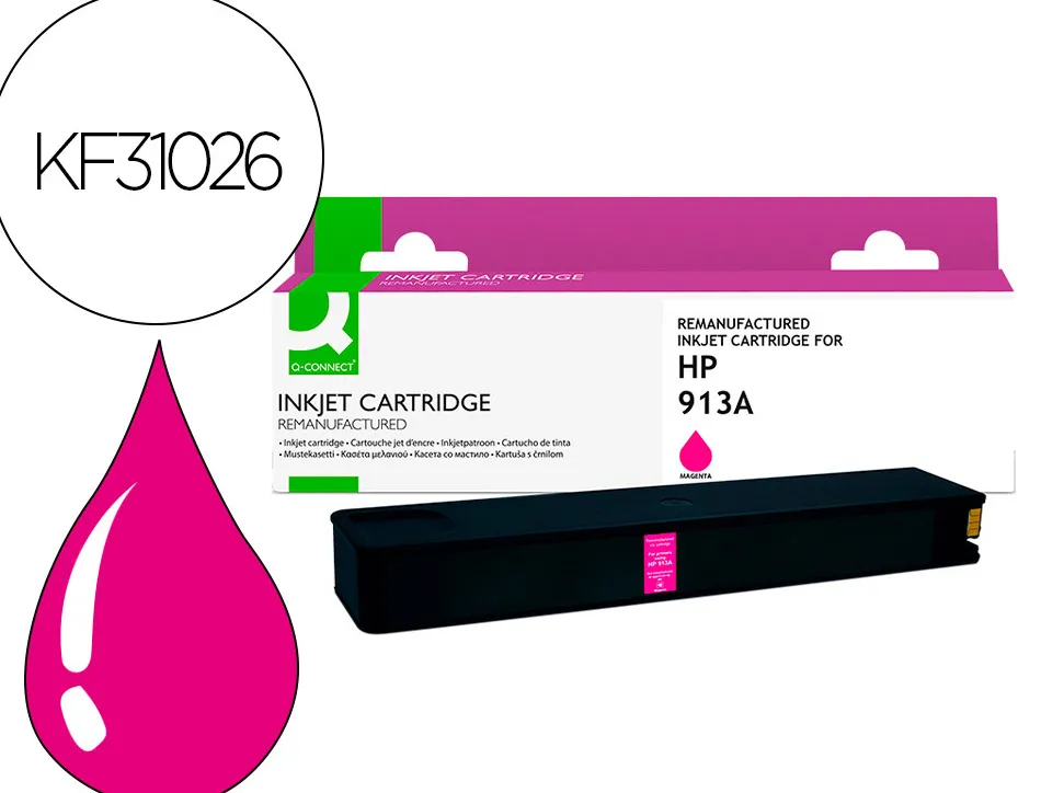 Cartouche q-connect jet d'encre compatible hp913a 3200p coloris magenta
