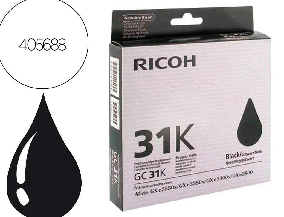Cartouche ricoh gc-31k gel encre 405688 couleur noir 1920p