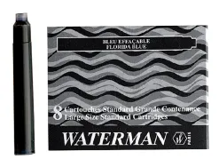 Cartouche waterman longue standard encre bleue effaçable étui 8 unités