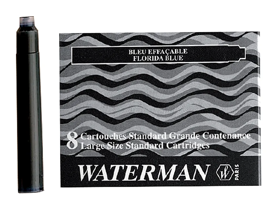 Cartouche waterman longue standard encre bleue effaçable étui 8 unités