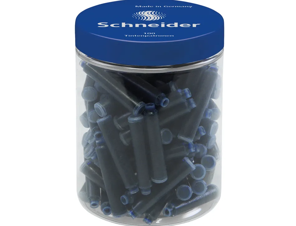 Cartouches schneider courtes internationales encre coloris bleu pot de 100 unit s