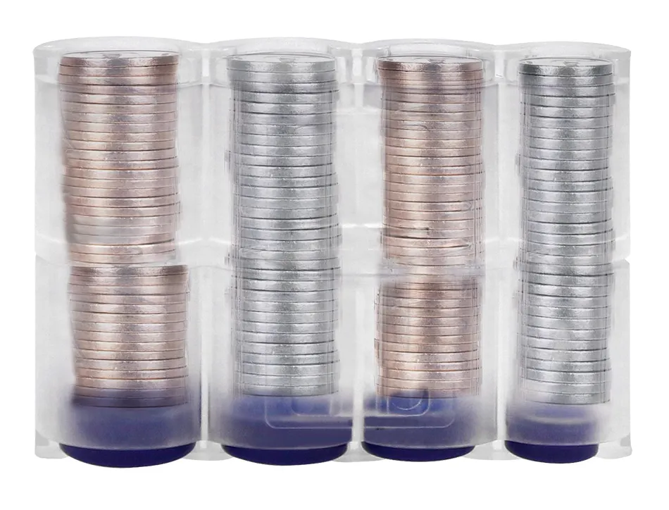 Casier monnayeur q-connect soufflet 8 fractions euros 75x105x32mm coloris transparent/bleu