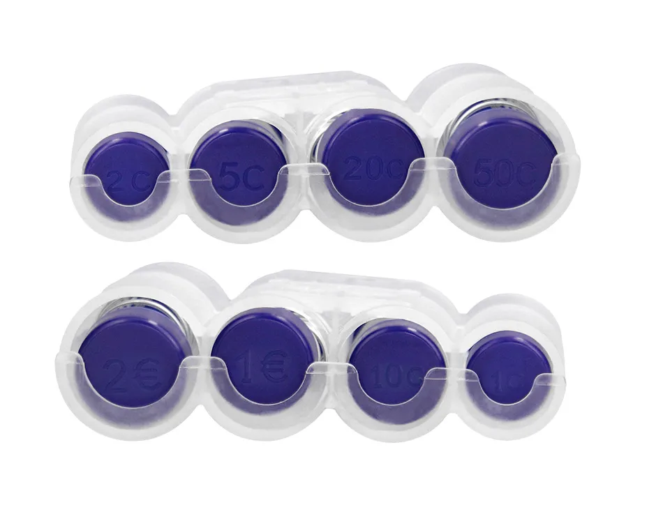 Casier monnayeur q-connect soufflet 8 fractions euros 75x105x32mm coloris transparent/bleu