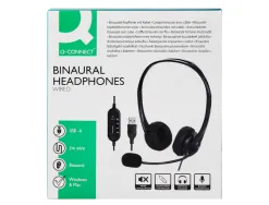 Casque q-connect biaural filaire avec microphone et controle du volume connexion usb cable 2m coloris noir