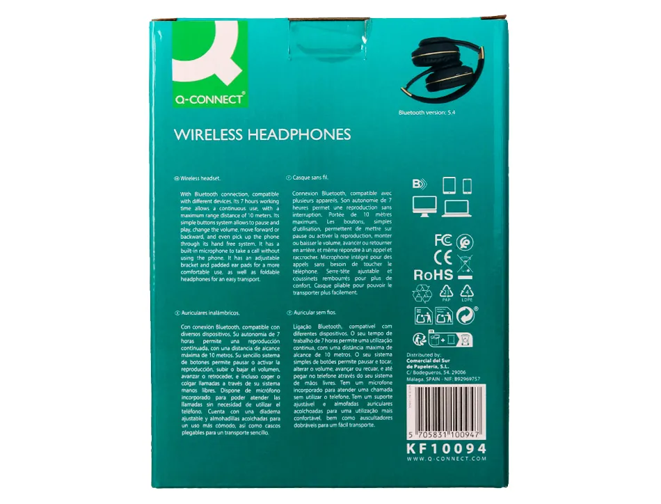 Casque q-connect sans fil serre-tete reglable coloris noir