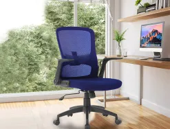 Chaise bureau q-connect rotative base nylon maille maximum supporte 130kg 910+75x550x610mm coloris bleu
