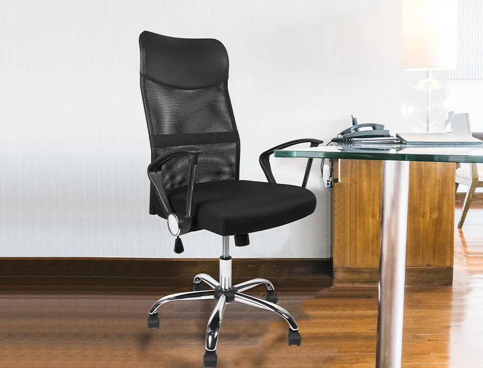 Chaise direction q-connect imitation cuir et maille base metal maximum supporte 130kg 1110+100x640x610mm noir