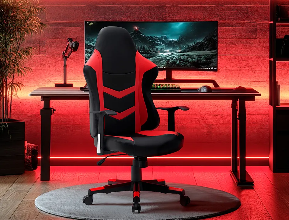 Chaise gaming q-connect orvieto simil cuir base metallique haut max 1200 larg 500 prof 510mm roues premium noir-rouge