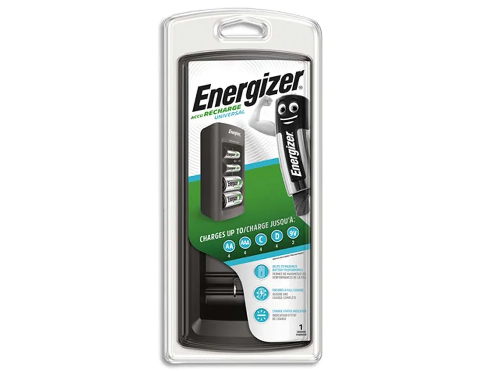 Chargeur energizer piles universelles aa aaa c d et 9v charge entre 3 et 5h 240v