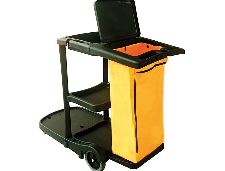 Chariot nettoyage q-connect polypropylène roues poche zip 2 étagères plateforme support seau 58x24x96cm