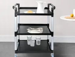 Chariot service q-connect acier 3 plateaux acier inoxydable 4 roues poignées 83x42x97cm