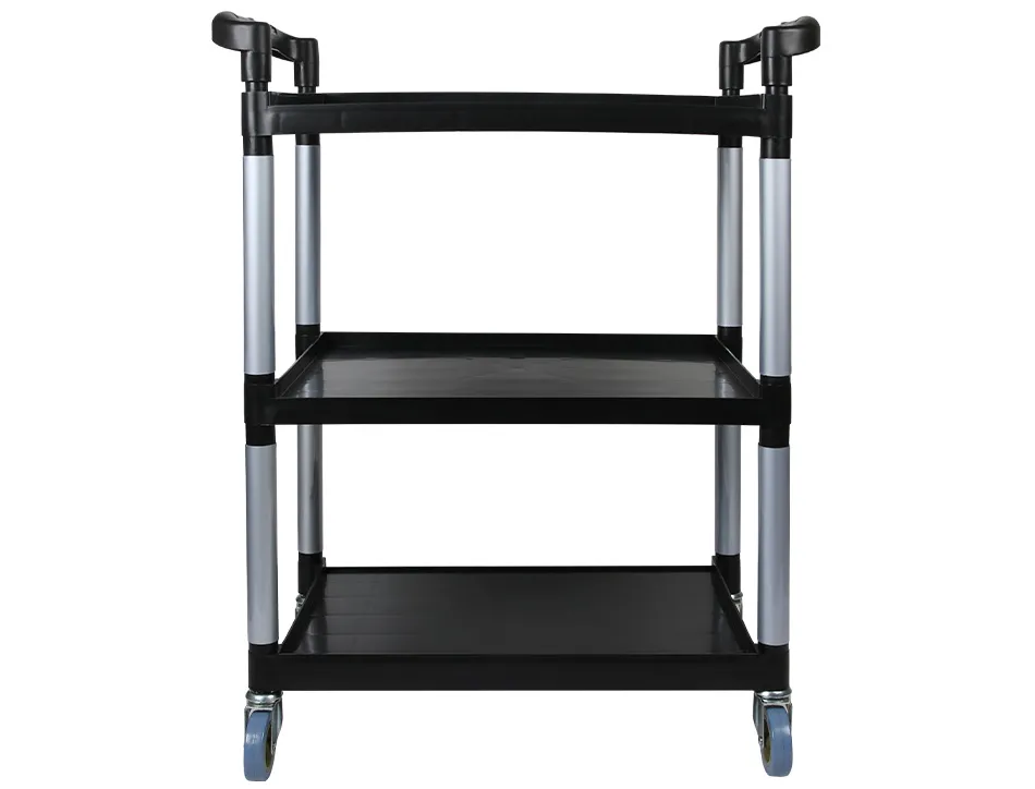 Chariot service q-connect acier 3 plateaux acier inoxydable 4 roues poignées 83x42x97cm