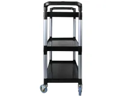Chariot service q-connect acier 3 plateaux acier inoxydable 4 roues poignées 83x42x97cm