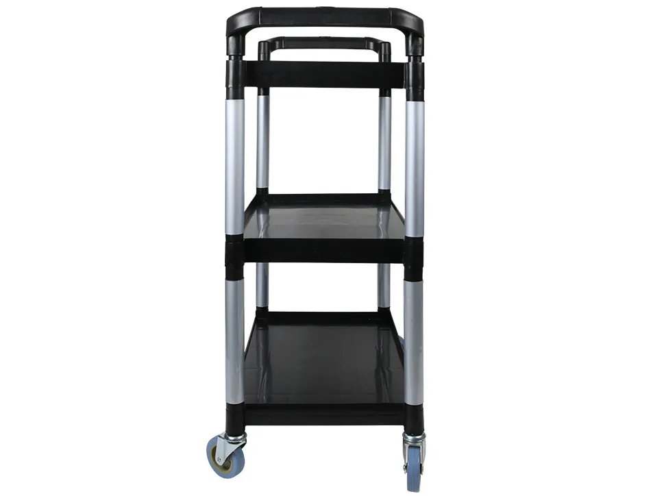 Chariot service q-connect acier 3 plateaux acier inoxydable 4 roues poignées 83x42x97cm