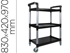 Chariot service q-connect acier 3 plateaux acier inoxydable 4 roues poignées 83x42x97cm