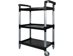 Chariot service q-connect acier 3 plateaux acier inoxydable 4 roues poignées 83x42x97cm