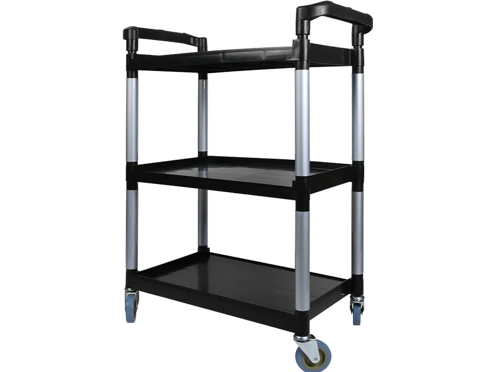 Chariot service q-connect acier 3 plateaux acier inoxydable 4 roues poignées 83x42x97cm