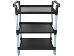 Chariot service q-connect acier 3 plateaux acier inoxydable 4 roues poignées 83x42x97cm