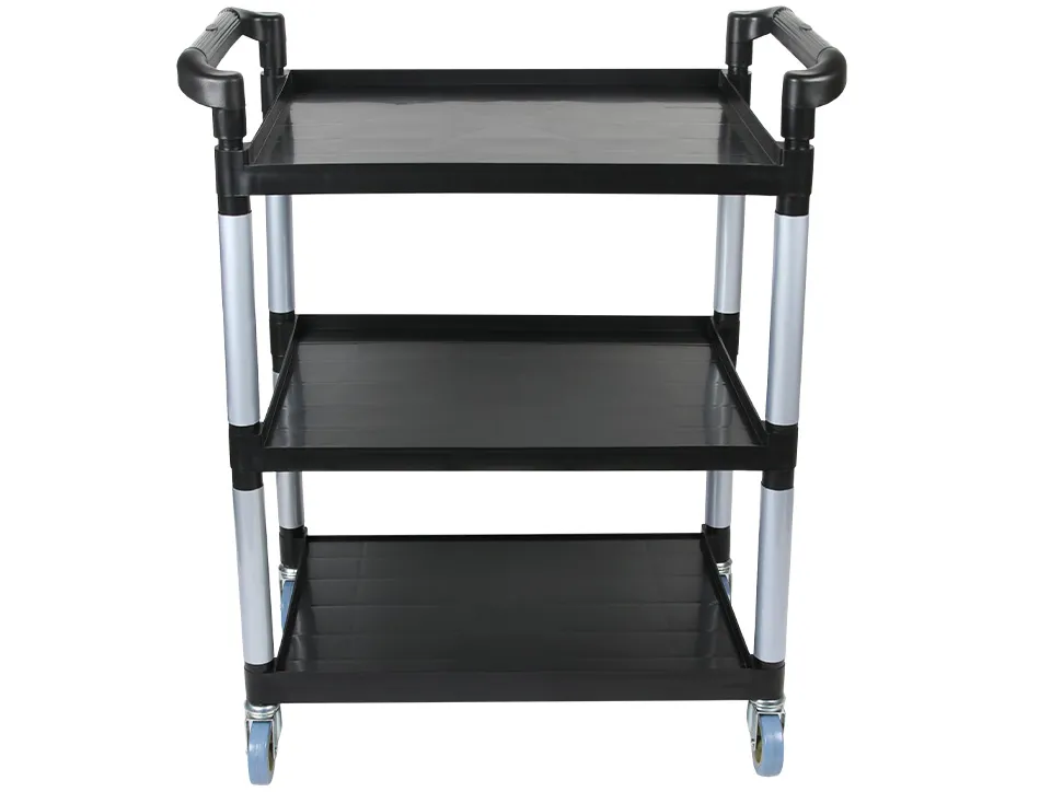 Chariot service q-connect acier 3 plateaux acier inoxydable 4 roues poignées 83x42x97cm
