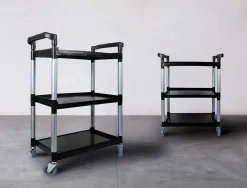 Chariot service q-connect acier 3 plateaux acier inoxydable 4 roues poignées 83x42x97cm