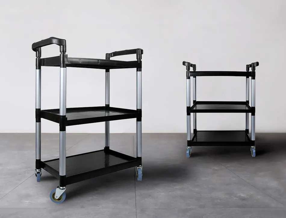 Chariot service q-connect acier 3 plateaux acier inoxydable 4 roues poignées 83x42x97cm