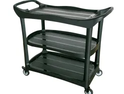 Chariot service q-connect plastique 3 plateaux plastique 4 roues poignées 111,5x52,4x94cm