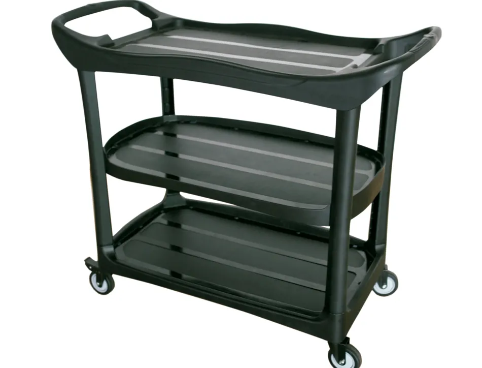 Chariot service q-connect plastique 3 plateaux plastique 4 roues poignées 111,5x52,4x94cm