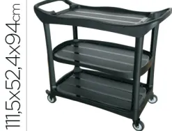 Chariot service q-connect plastique 3 plateaux plastique 4 roues poignées 111,5x52,4x94cm