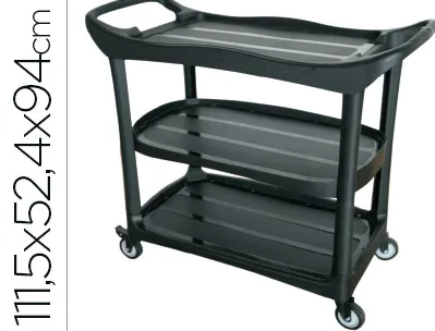 Chariot service q-connect plastique 3 plateaux plastique 4 roues poignées 111,5x52,4x94cm