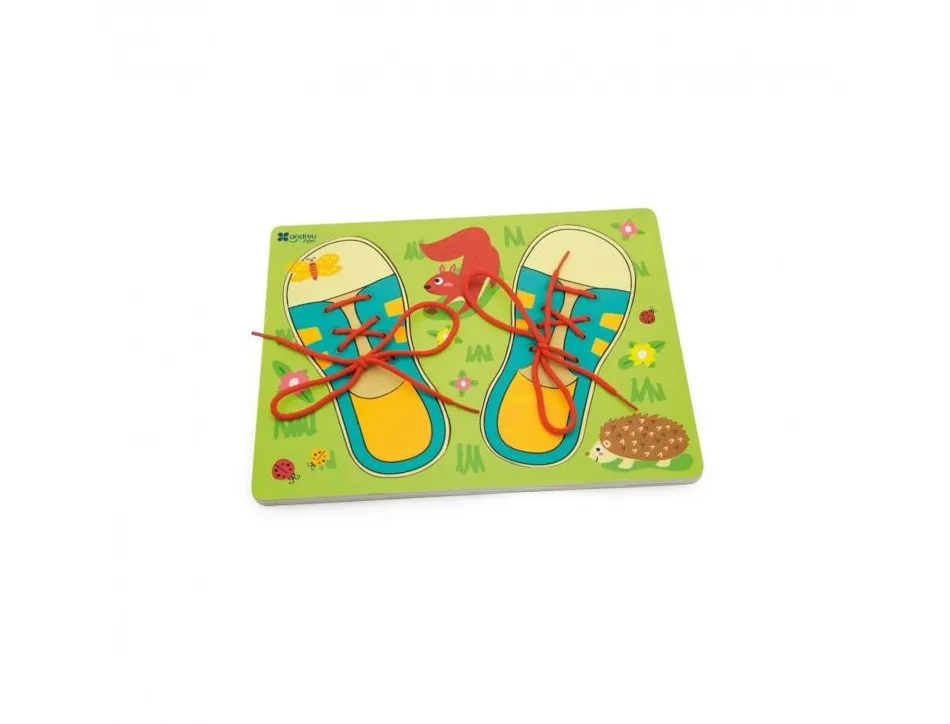Chaussures a nouer andreu toys support en bois 30x22 cm