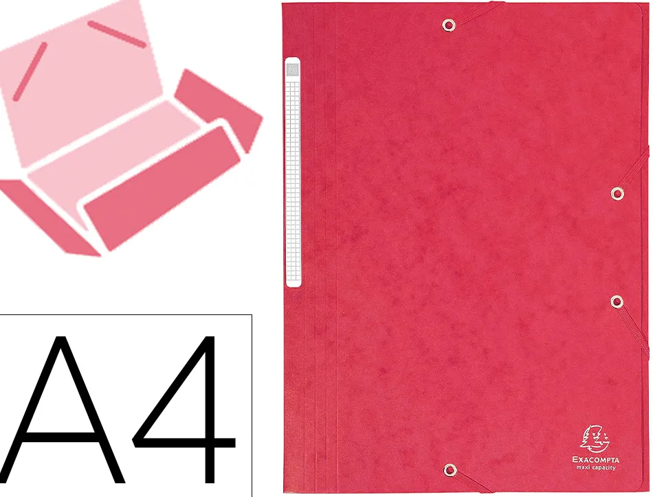 Chemise 3 rabats exacompta maxi capacity carte lustrée 5/10e format a4 24x32cm dos 35mm élastique coloris rouge