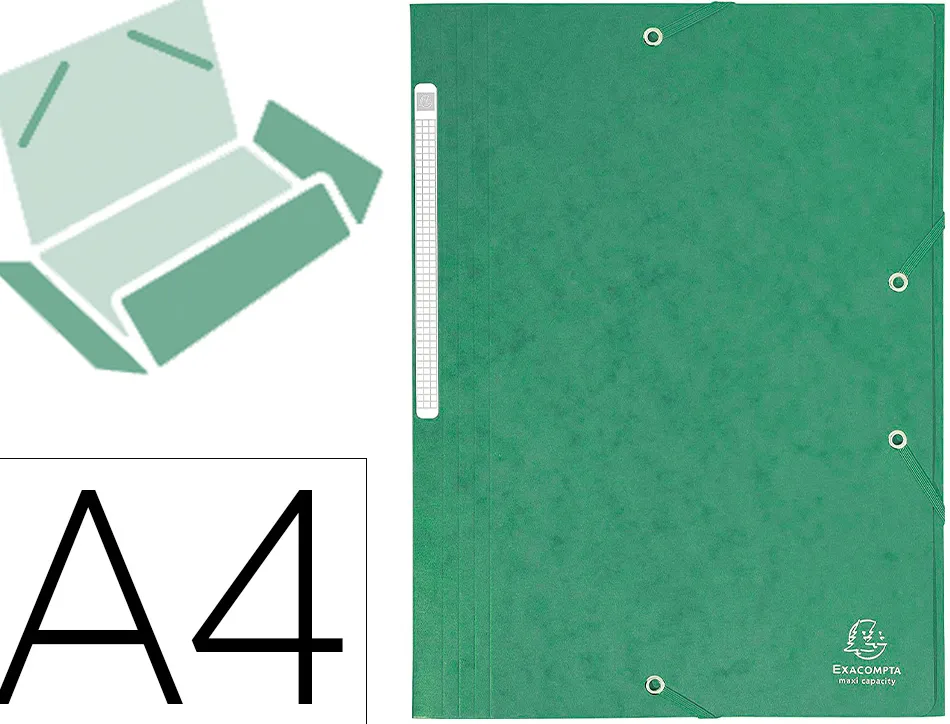 Chemise 3 rabats exacompta maxi capacity carte lustrée 5/10e format a4 24x32cm dos 35mm élastique coloris vert