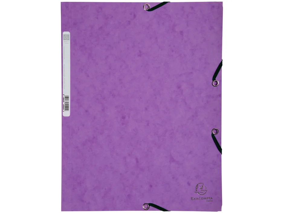 Chemise exacompta 3 rabats carte lustree 355gr a4 fermeture elastique etiquette coloris violet lot 10 unites