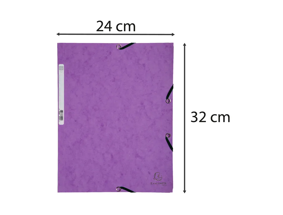 Chemise exacompta 3 rabats carte lustree 355gr a4 fermeture elastique etiquette coloris violet lot 10 unites