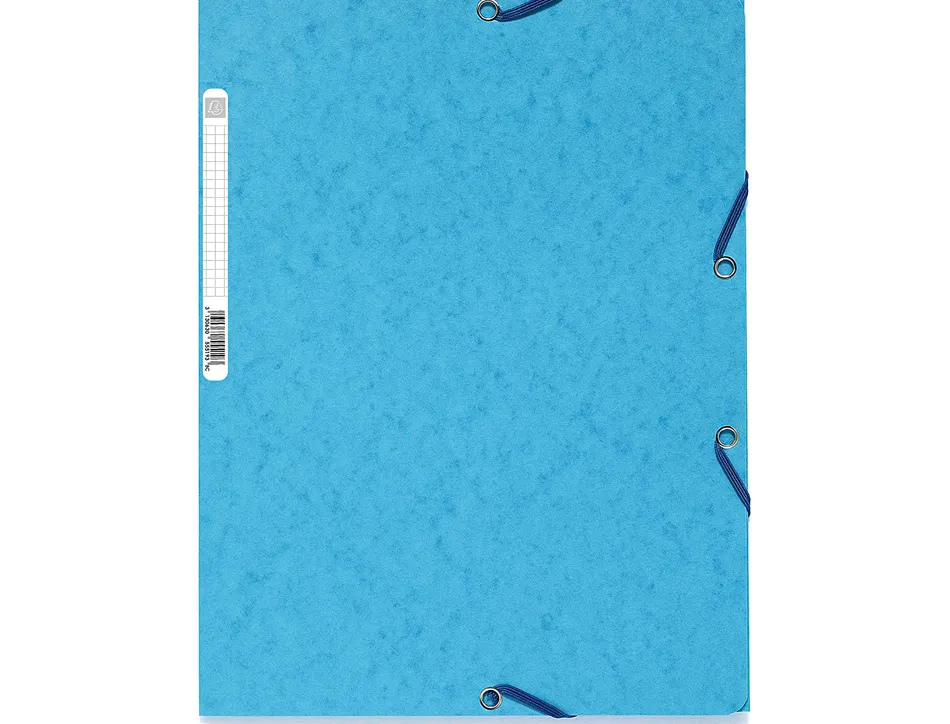 Chemise exacompta carte lustrée 5/10e 400g 3 rabats et élastique a4 format 240x320mm coloris turquoise