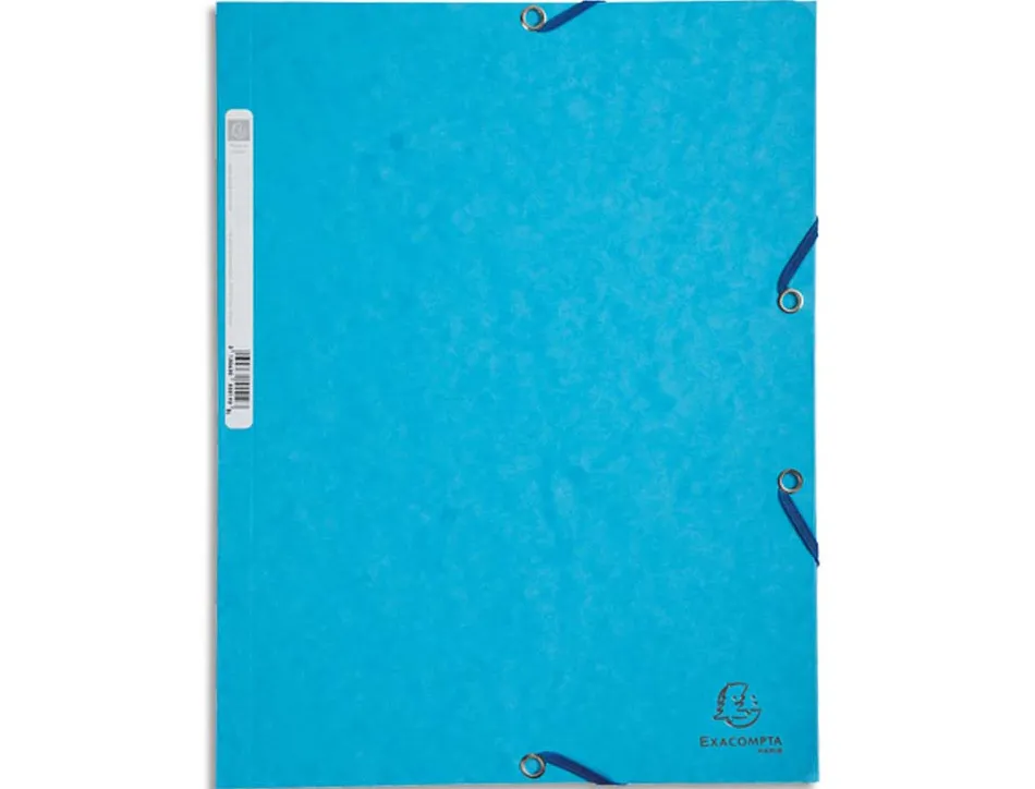 Chemise exacompta carte lustrée 5/10e 400g 3 rabats et élastique a4 format 240x320mm coloris turquoise