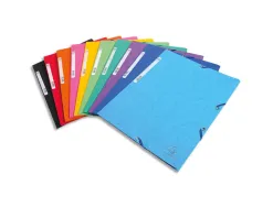 Chemise exacompta carte lustrée 5/10e 400g 3 rabats et élastique a4 format 240x320mm coloris vifs assortis 50 unités