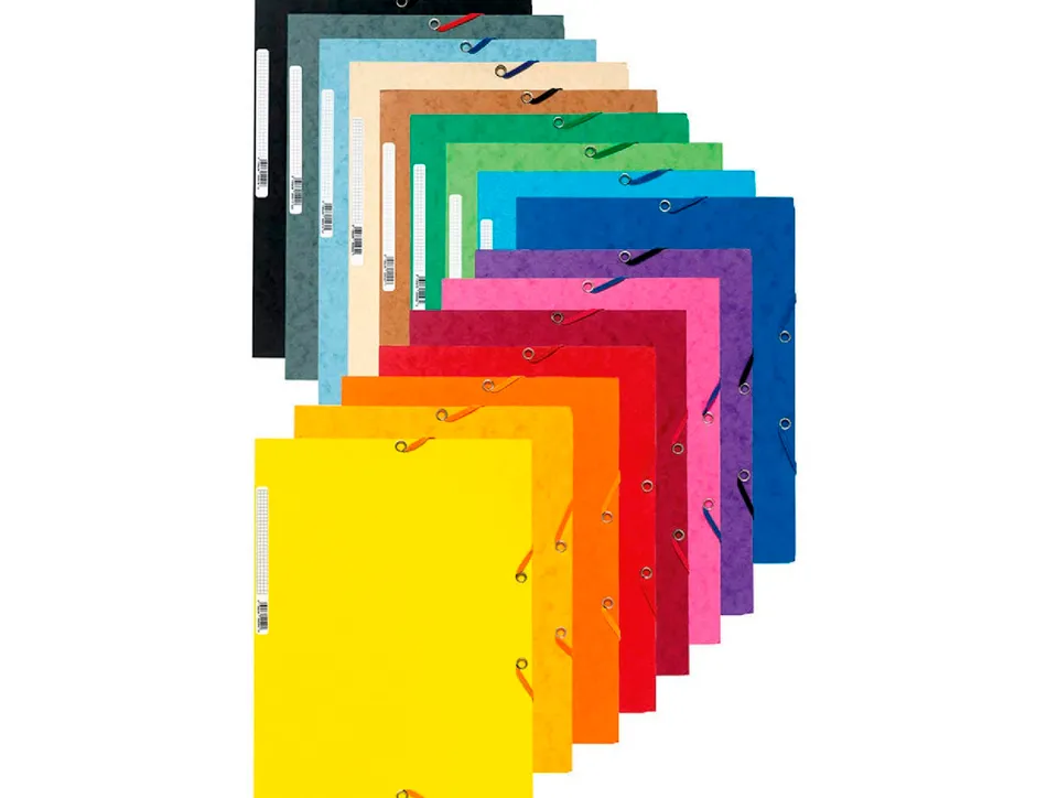 Chemise exacompta carte lustrée 5/10e 400g 3 rabats et élastique a4 format 240x320mm coloris vifs assortis 50 unités