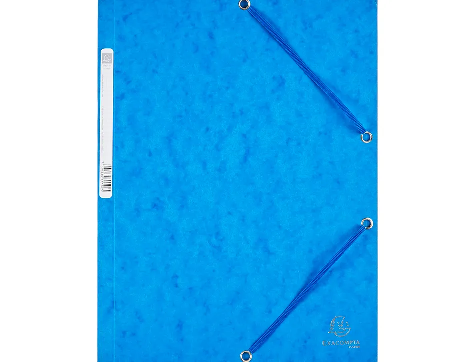Chemise exacompta carte lustrée 5/10e 400g 3 rabats et élastique a4 format 240x320mm coloris bleu