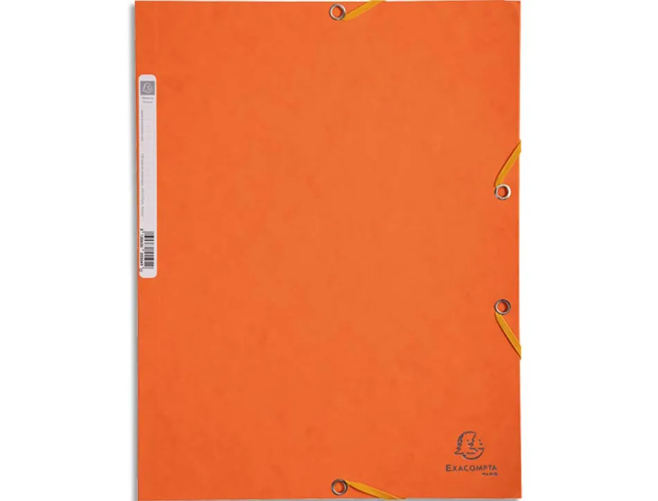 Chemise exacompta carte lustrée 5/10e 400g 3 rabats et élastique a4 format 240x320mm coloris orange